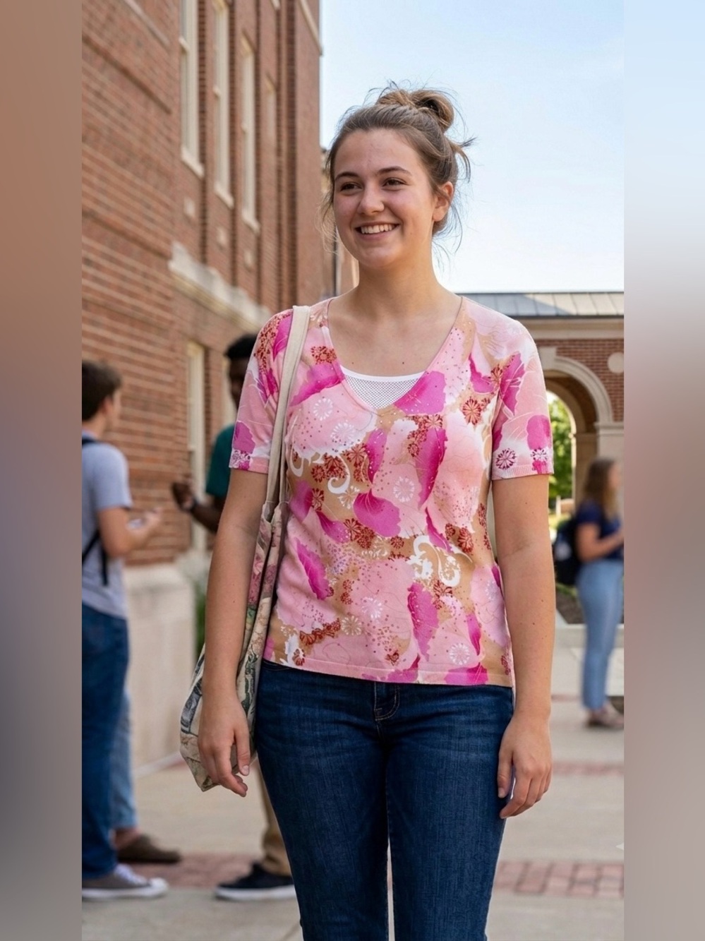 NICOLE STUDIO Vintage Pink Floral Embellished Pullover Top
